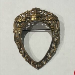 Vintage Brass Filigree Brooch: Asian Twin Dragon Pendant